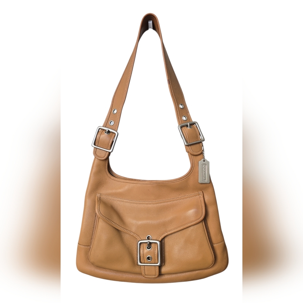 Vintage Coach Legacy Saddle Bag 9340 in Camel w/ nickel hardware EUC 2004 Y2K